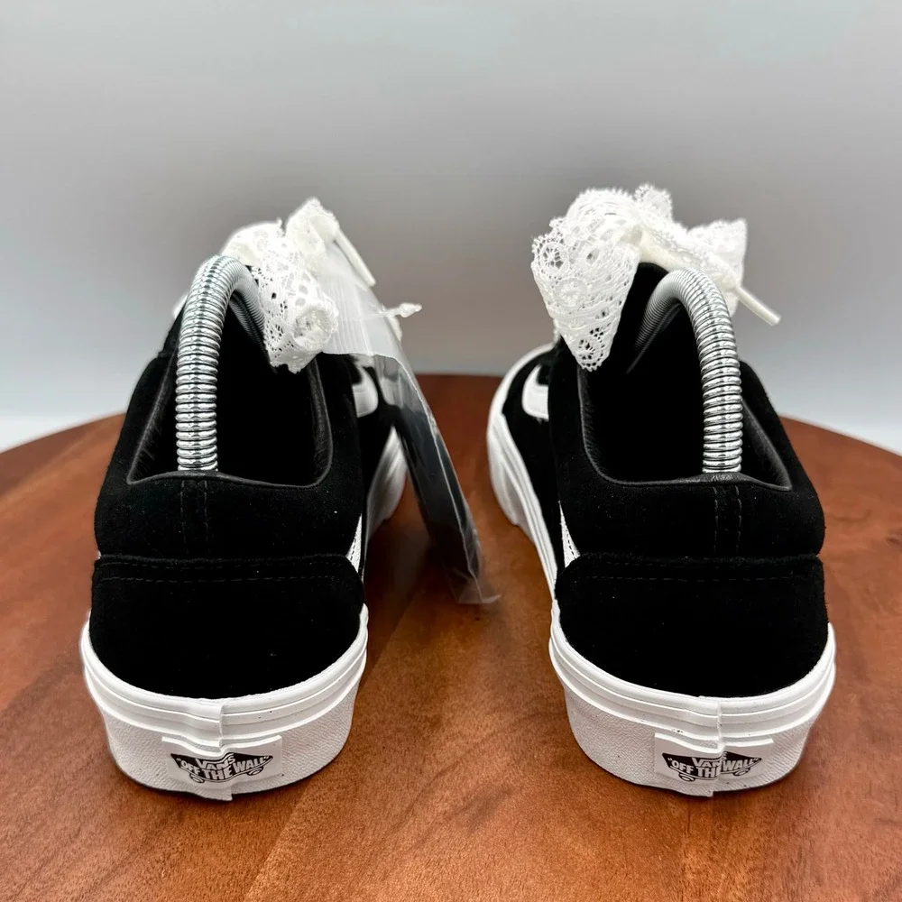 Vans Old Skool Pop‎ Lace Black Suede Skate Shoe Sneakers Womens 8.5 Coquette